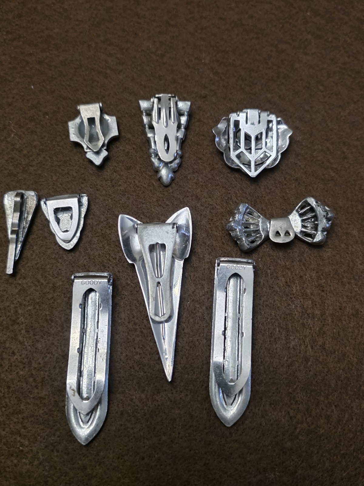 Vintage Art Deco Dress Clip Set (9) Rhinestone 30s Geometric Silver Tone
