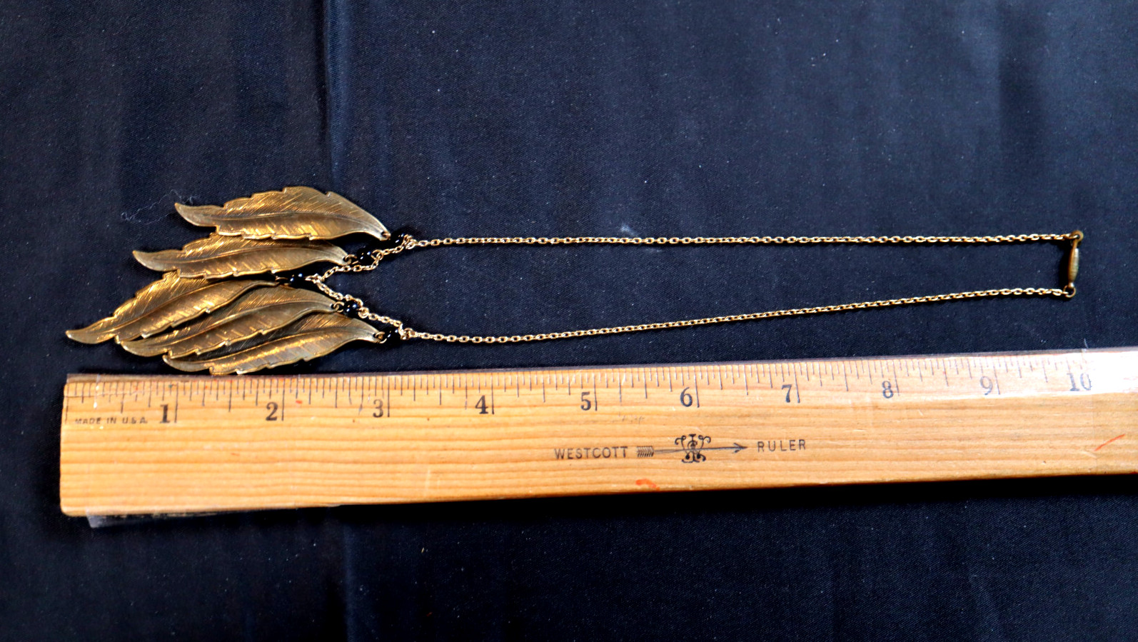 Vintage Gold Tone Feather Necklace 16” with Spring Tension Clasp