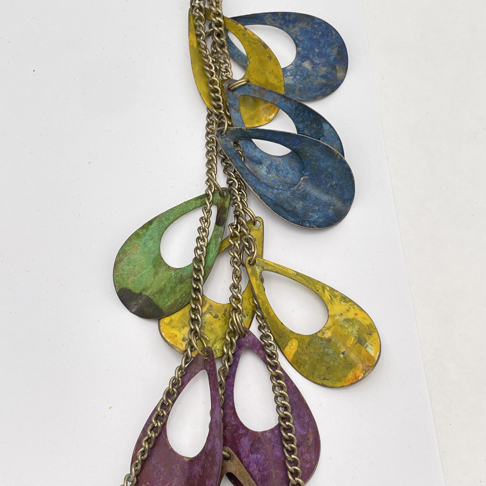 Boho Multicolor Teardrop Fringe Bib Statement Layered Necklace Gold Tone Chain