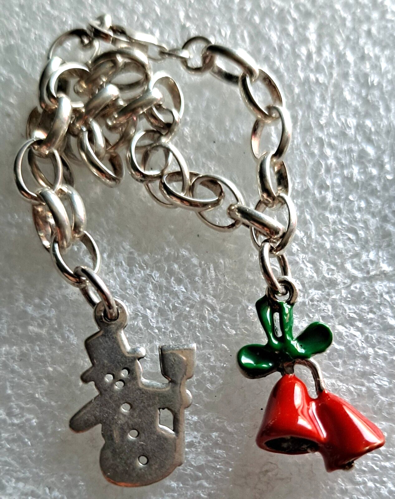 Vint Sterling Silver Starter Charm Bracelet With 2 Christmas Charms 7″ Inches