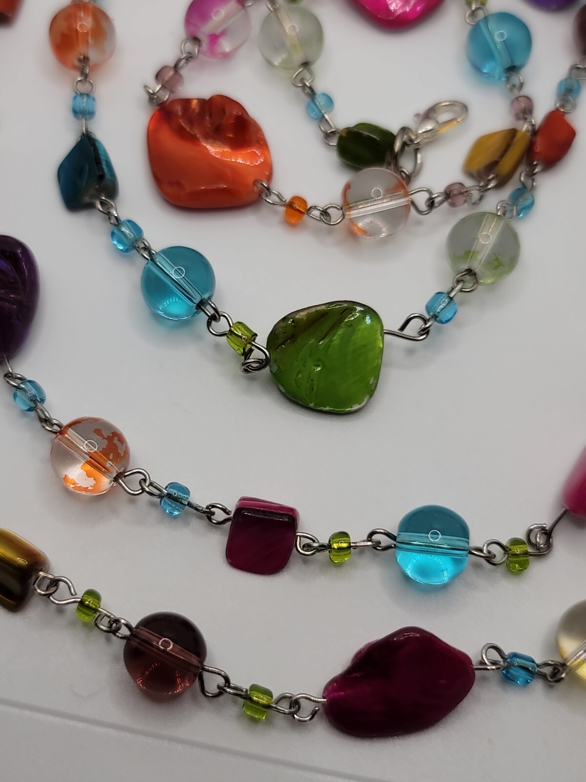 71″ Vintage Wear Repair Craft Multicolored Glass And Shell Necklace