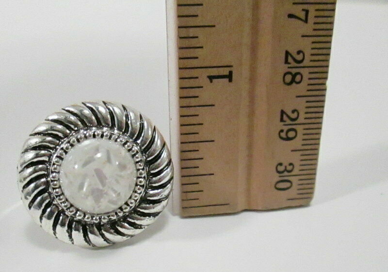 Adjustable Cocktail Ring Silver Tone with White Round Cabochon Estate Find