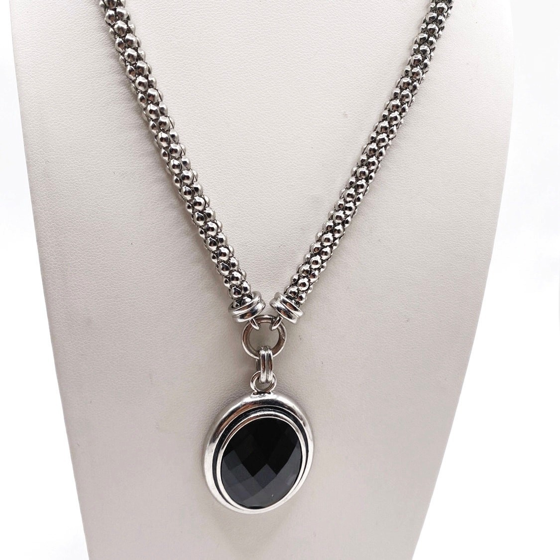 Napier Signed Vintage Necklace 22” Long Black Lucite Pendant