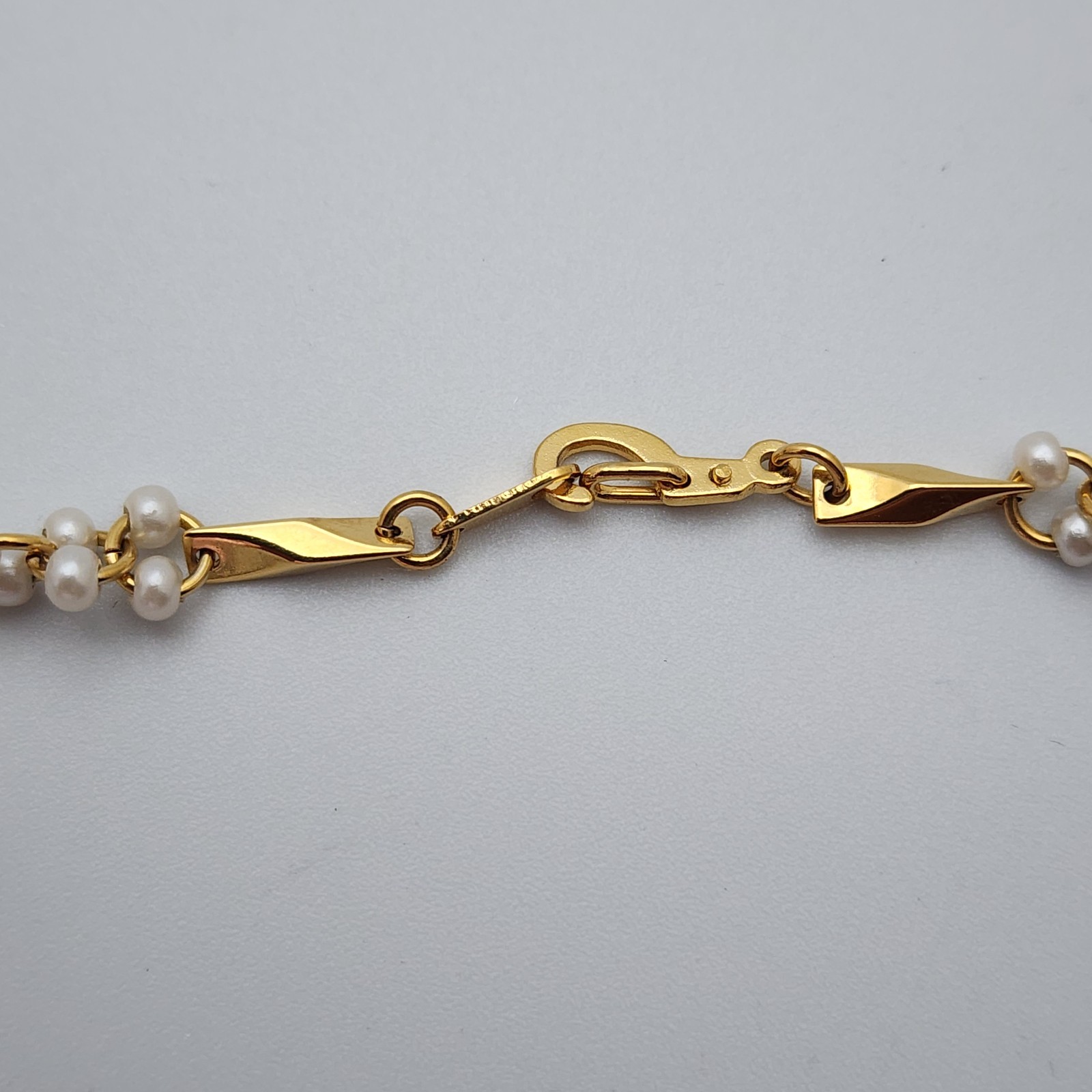 Vtg Pearl Bead Cluster Stations Necklace Twisted Bar Link Gold Tone Dainty 3