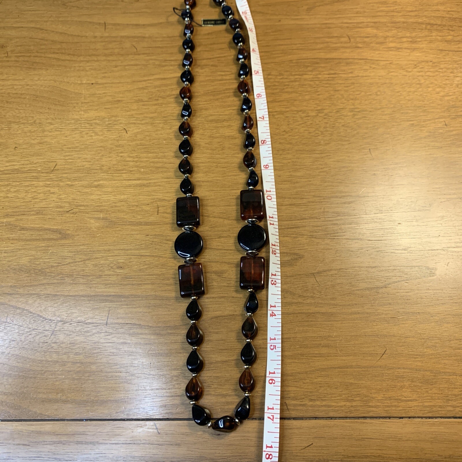 Vintage goldtone Genuine Lucite made in Hong Kong Black Brown beaded 18”necklace