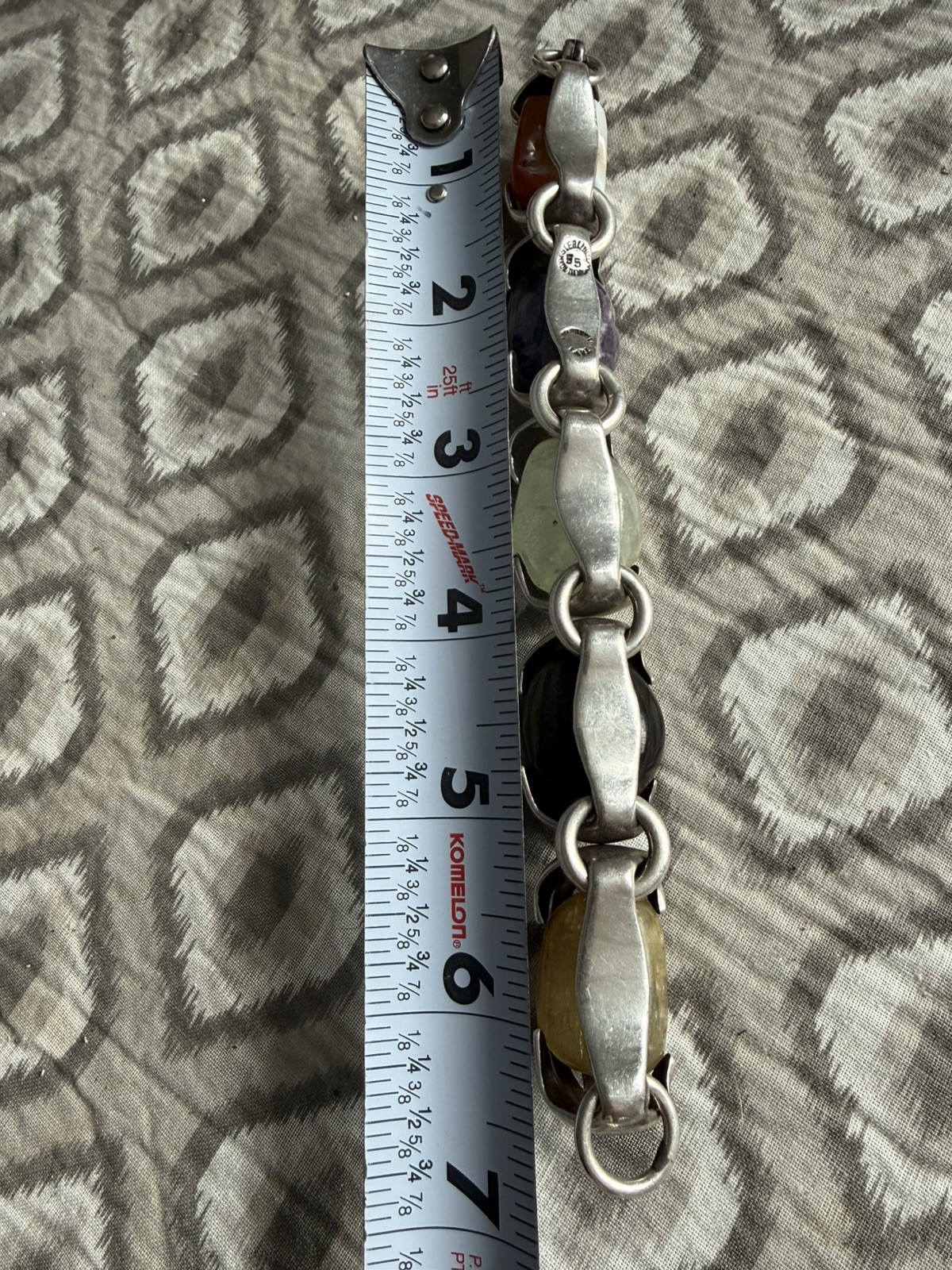 Vintage Las Castillo Mexican 925 Silver, five large gemstones unique bracelet .