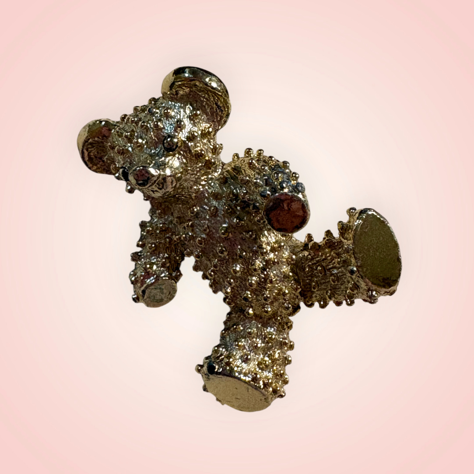 Vintage Teddy Bear Popcorn Brooch Pin Gold Tone Metal Textured Nugget 1.75″