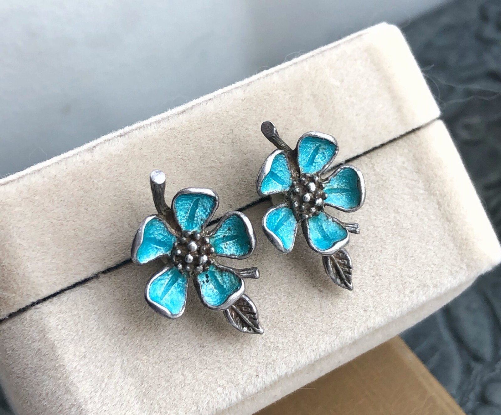 Enamel Estate Jewelry Vintage Soviet Earrings Stud Ear Sterling Silver 916 USSR