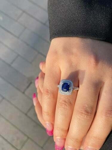 3.30 Ct Blue Sapphire Vintage Style Art Deco Antique Ring 14K White Gold FN