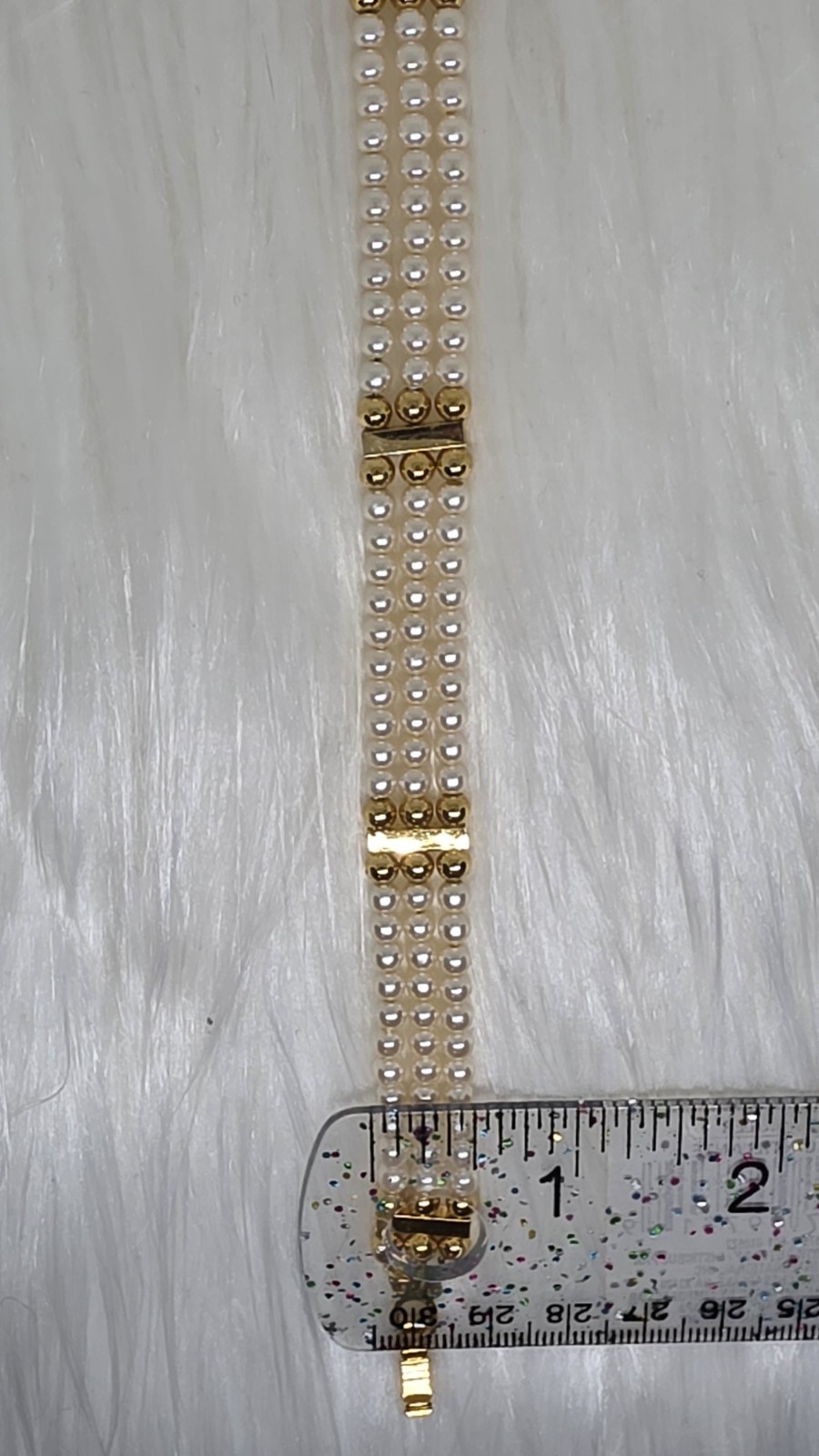 Vintage 1980 Cream Faux Pearl Gold Accent Bracelet 7.25 In