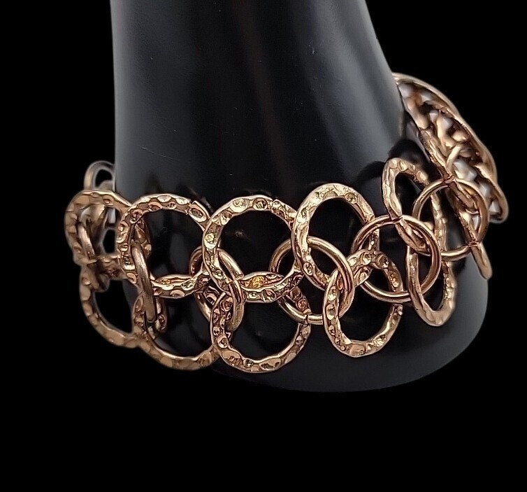 Vintage Hammered Copper Tone Double Link Bracelet 8″