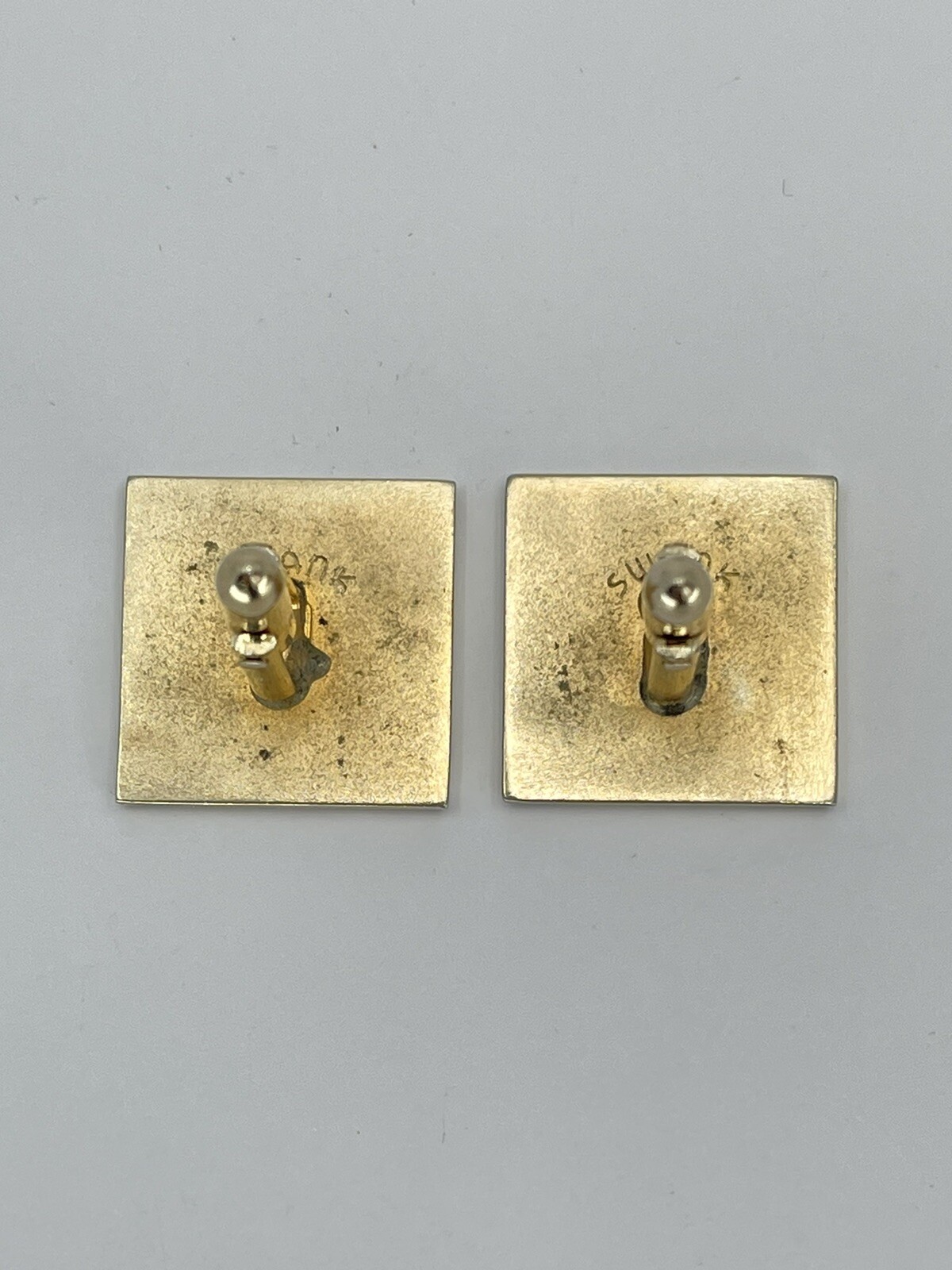 Vintage Swank square mens cufflinks raised etched leaf motif with black enamel