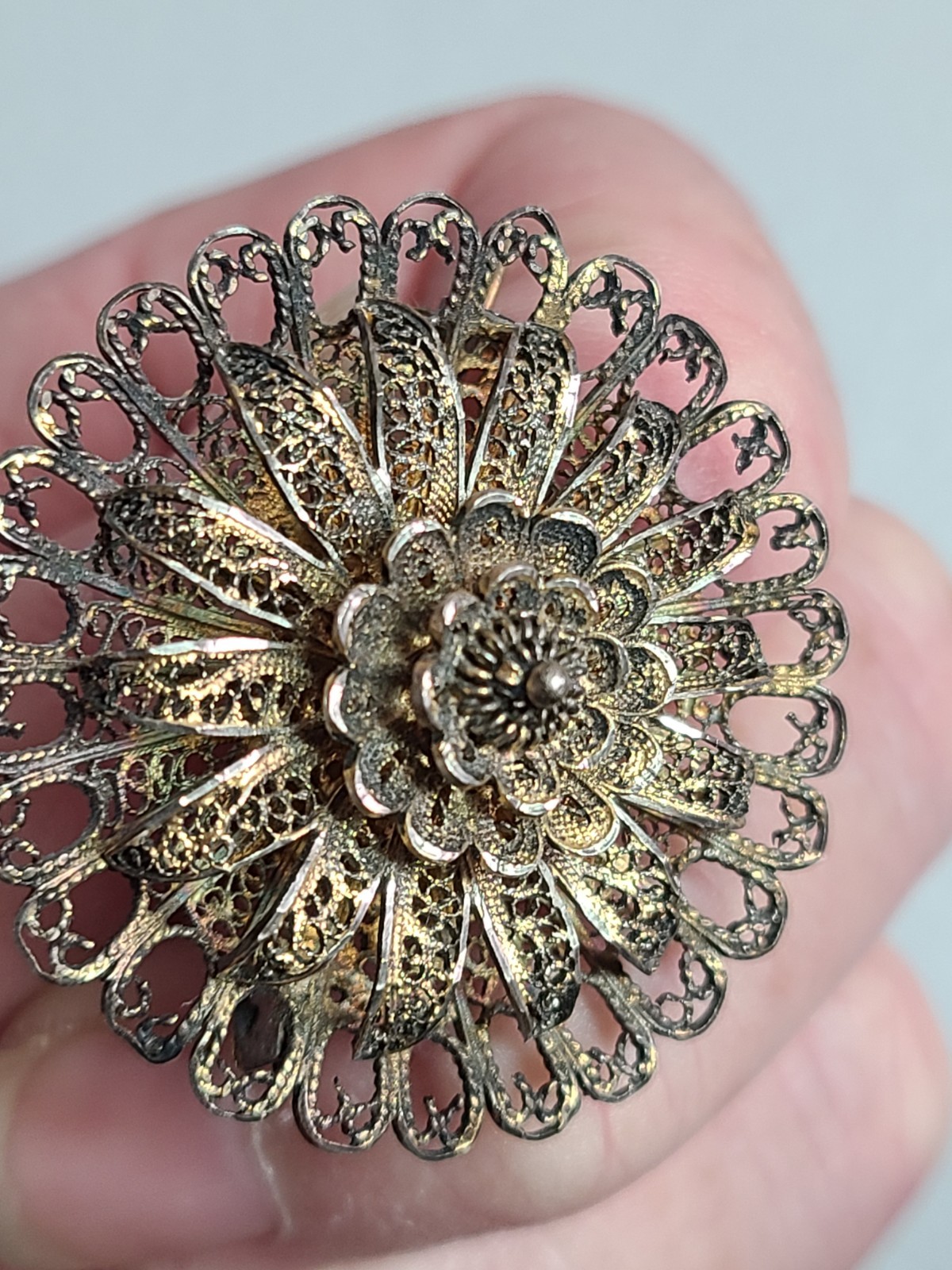 Art Deco Gold Washed Silver Cannetille Filigree Pin Vintage