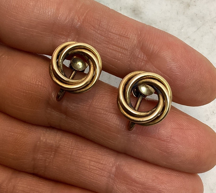 Vintage Antique 12K G.F Gold Filled Love Knot Screw Back Earrings