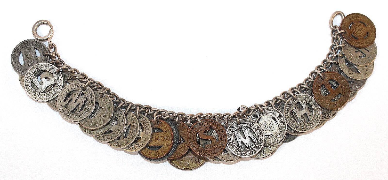 Vintage 1930’s-1950’s Transportation Token, Transit, Bus, Subway Charm Bracelet