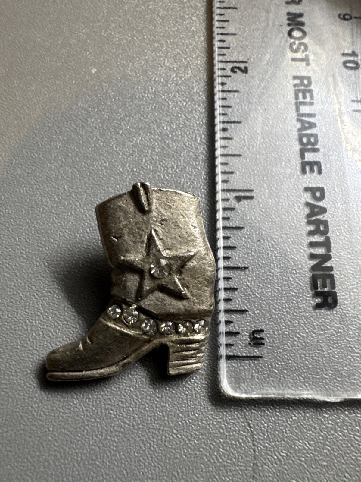 Silver Tone Small Cowboy Boot Charm Crafting 1” Pin Western