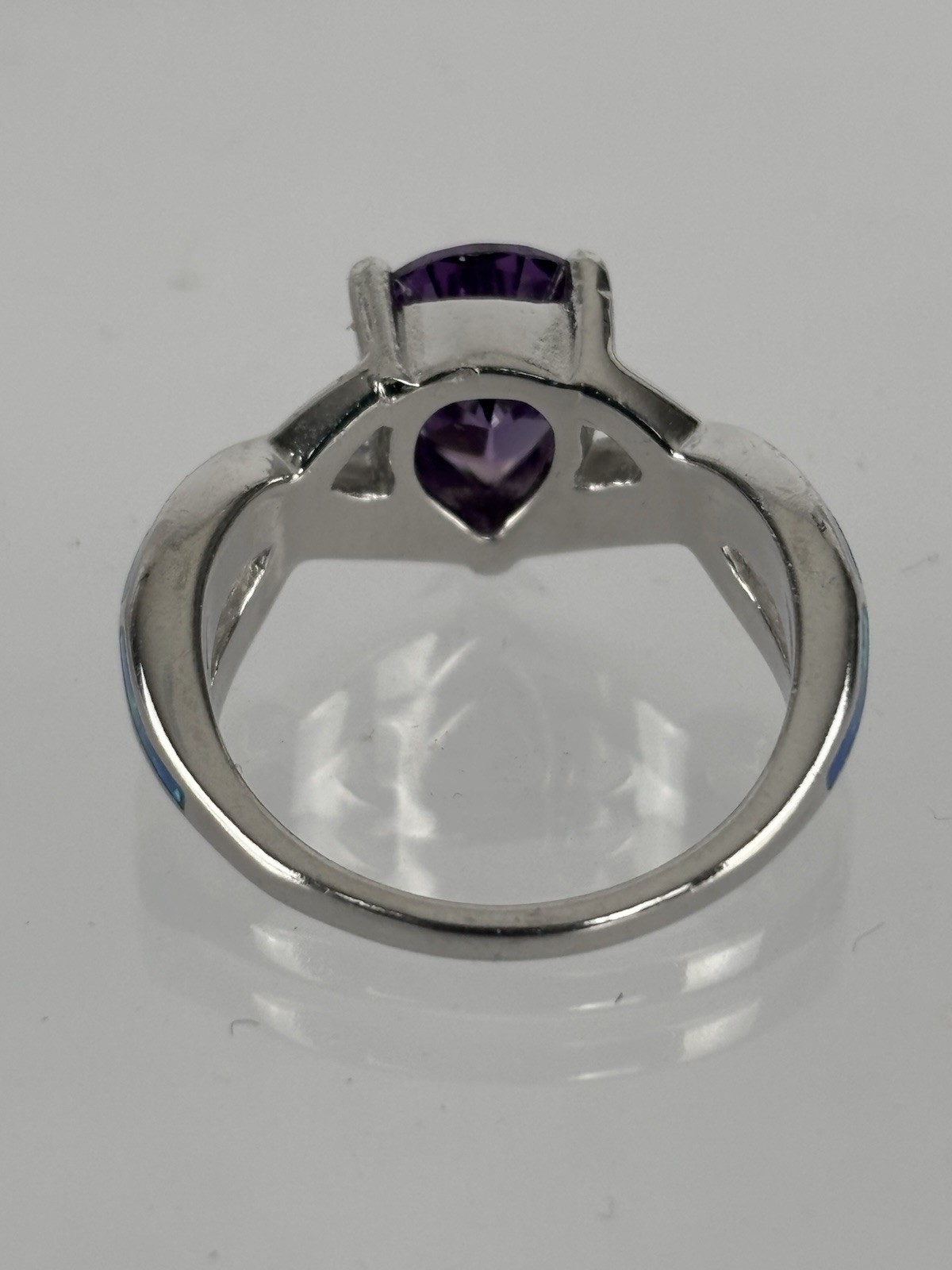Sterling Silver Teardrop Amethyst & Blue Opal Set Ring Size 8
