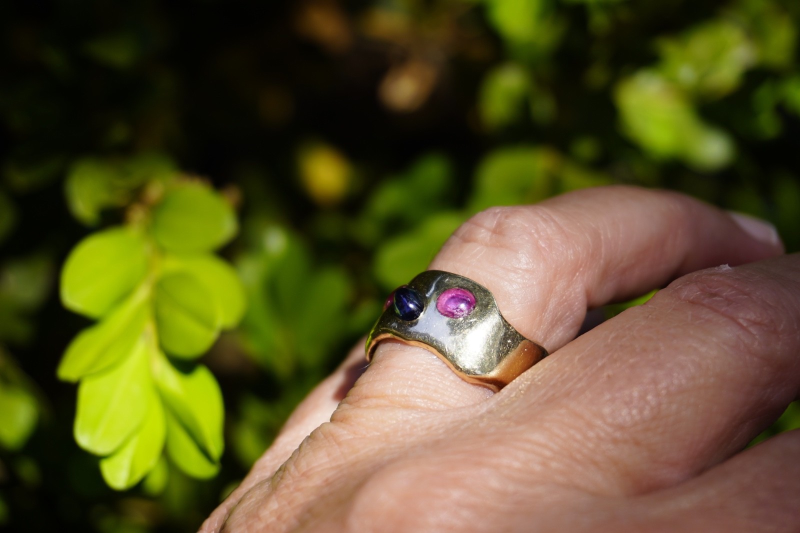 Thick Ruby & Sapphire 14K Gypsy Owl Ring