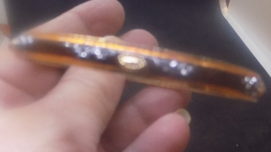 Vintage Chinese Redish Brown Gold Tone Bangle Bracelet (533)