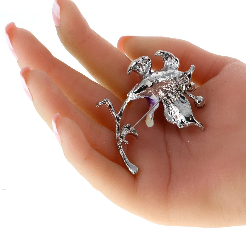 Luxury Jewelry Enamel Purple Orchid Flower Brooch Pin Charm