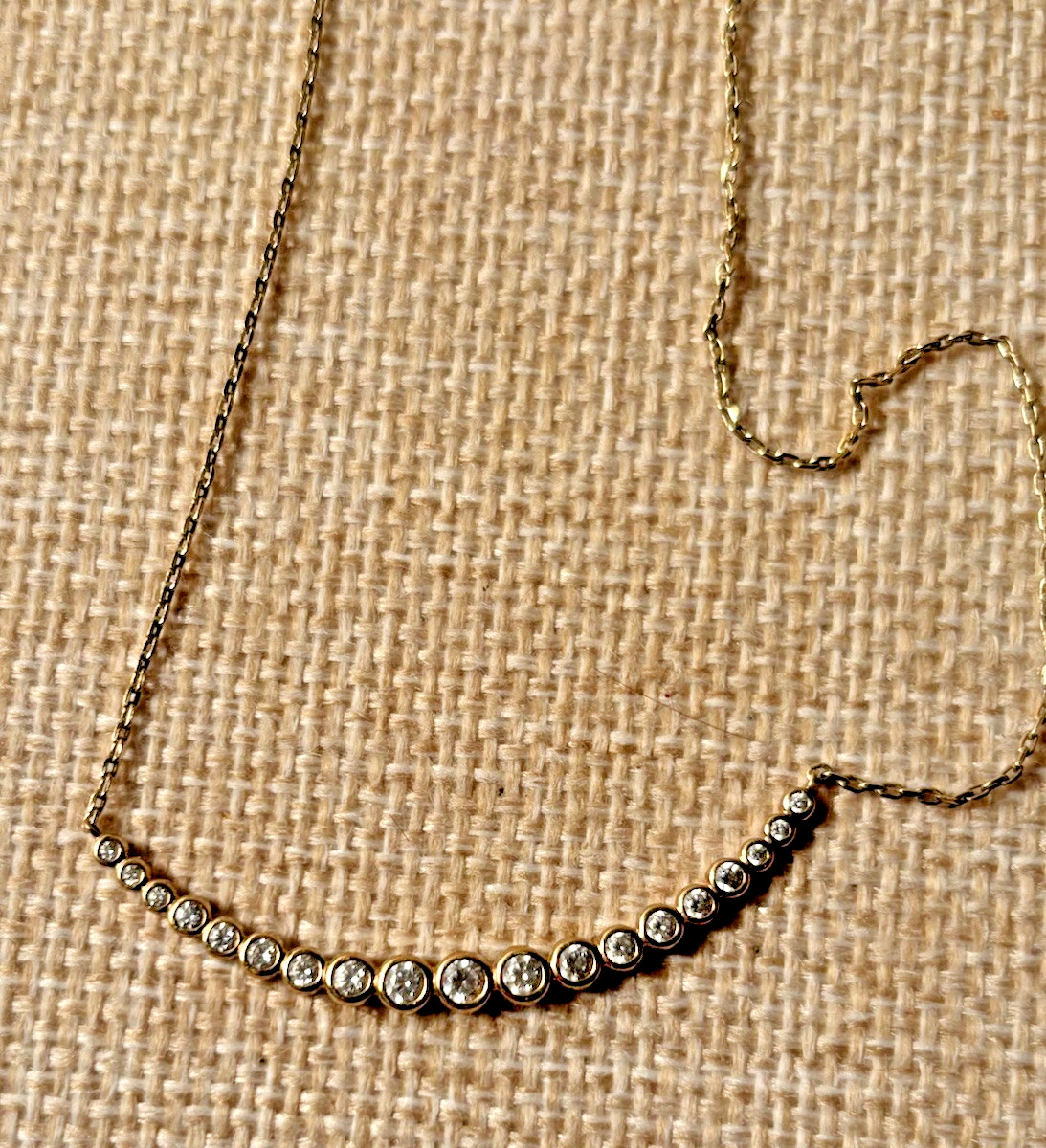 Vintage Henri Bendel Necklace w/ Bezel Set Rhinestones Crescent 17-19”