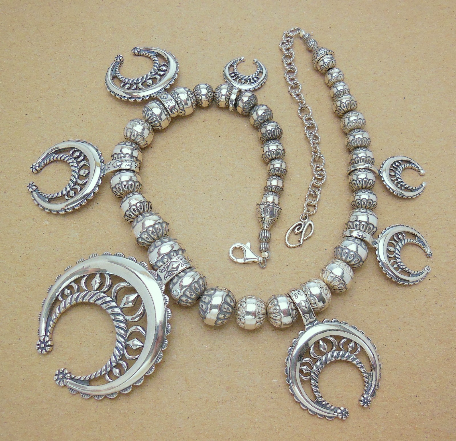 CAROLYN POLLACK Sterling Desert Pearl Naja Squash Blossom Necklace *FACTORY FLAW
