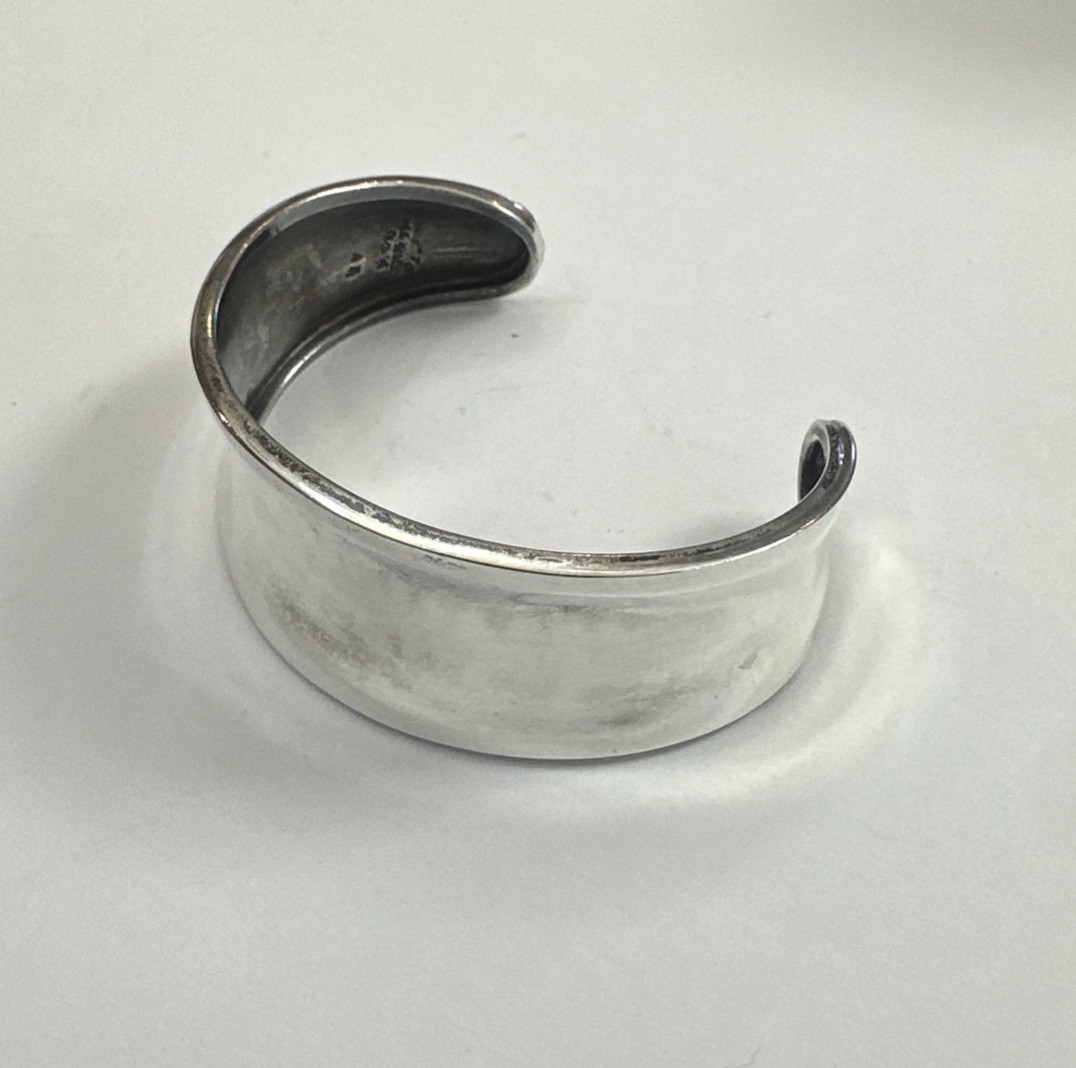 Vintage Sterling Silver Large Cuff Bracelet Slight Concave Shape StampFrom Mex