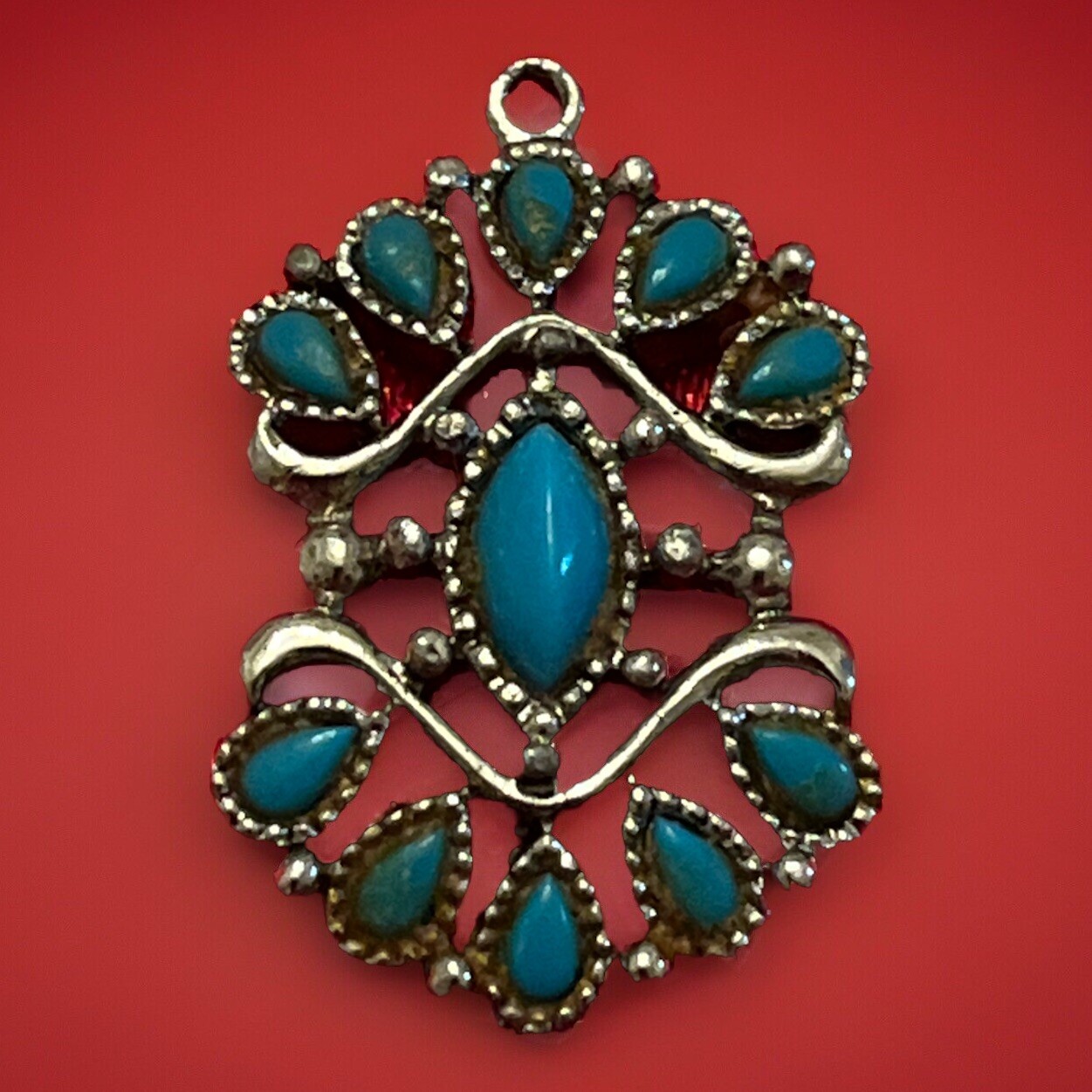 Silver Tone Turquoise Color Inlay Pendant Vintage