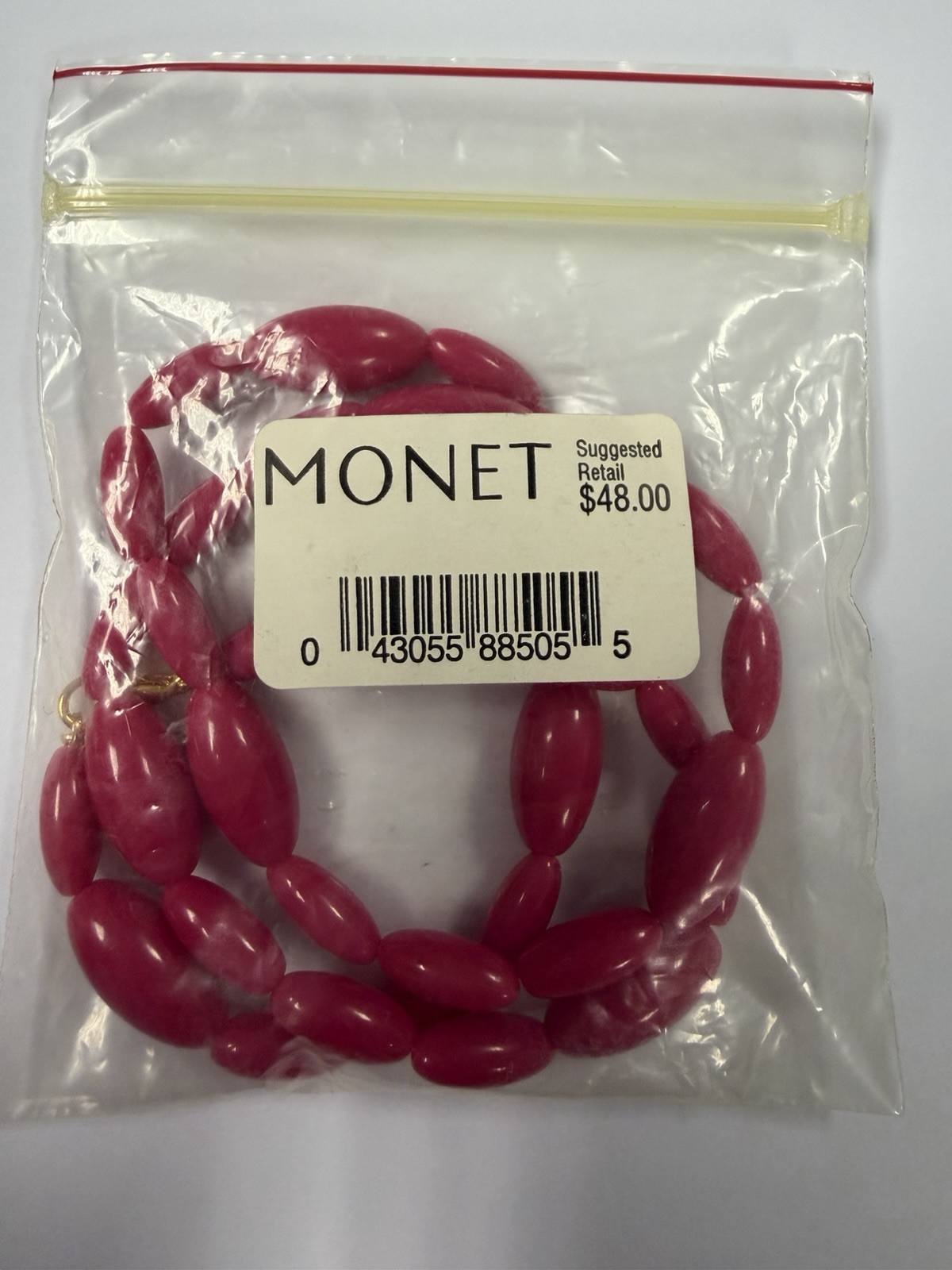 VTG Monet Fuchsia Pink Beaded Necklace Graduated Oval New With Tag NWT Retro 80s