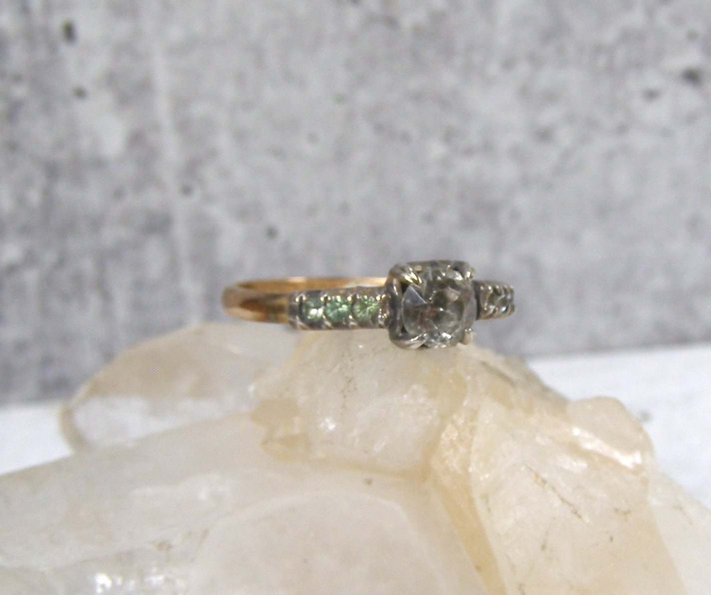 Vintage Uncas 12K Gold Filled Sterling 5.75 Clear Paste Stone Ring Engagement