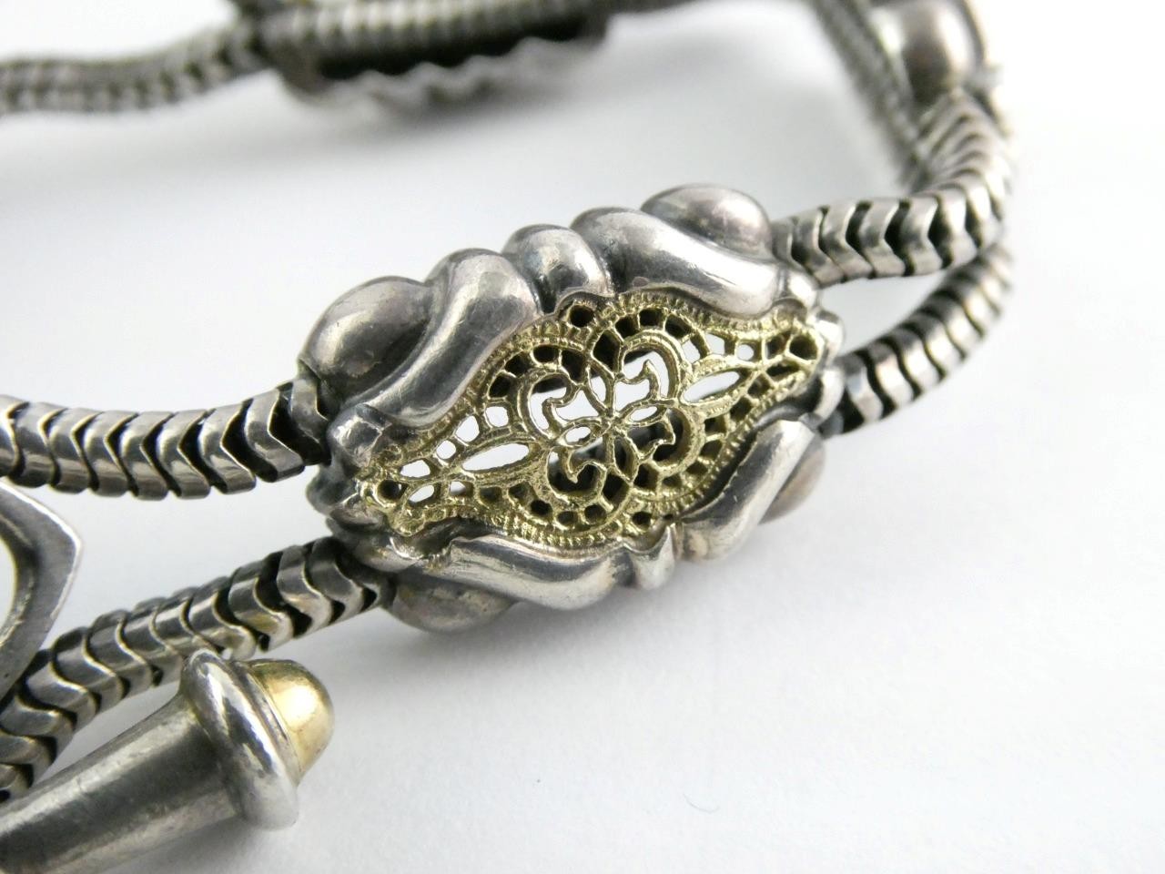 William Schraft Sterling Silver and 18k Gold Filigree Brutalist Bracelet 7.25 In