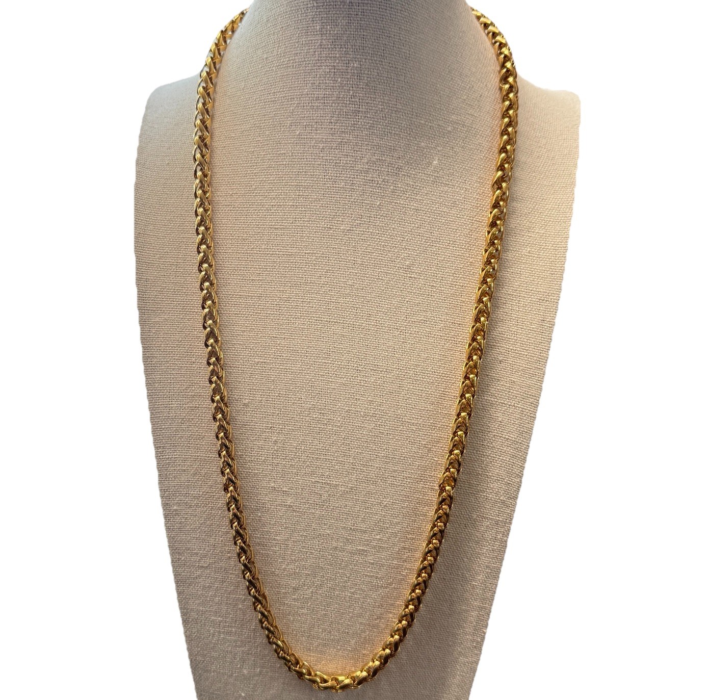 Vintage MONET Gold Plated Thick Wheat Spiga Chain Necklace 24″ Chunky