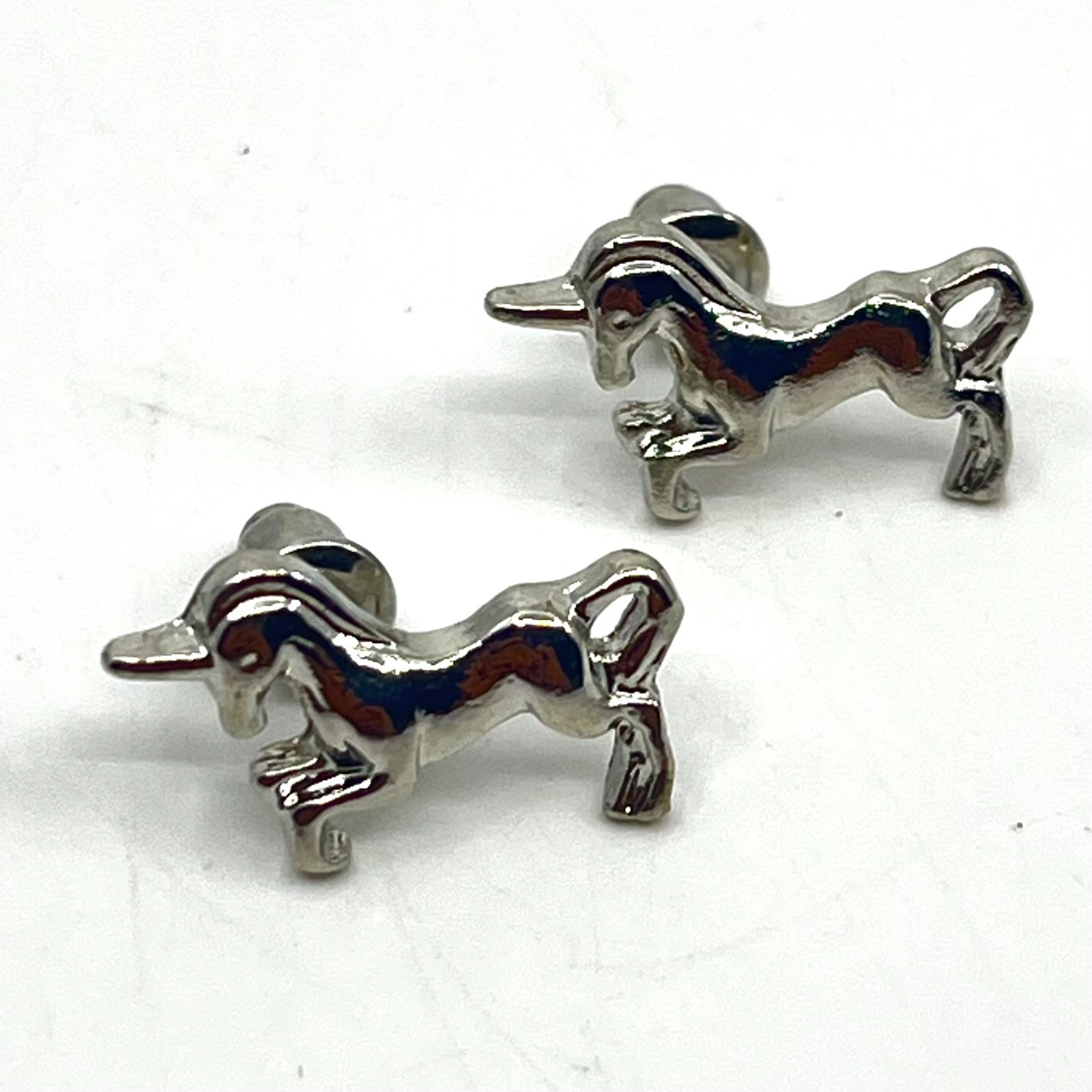 Vintage Silver Tone Prancing Unicorn Stud Earrings Whimsical Fantasy Mythical