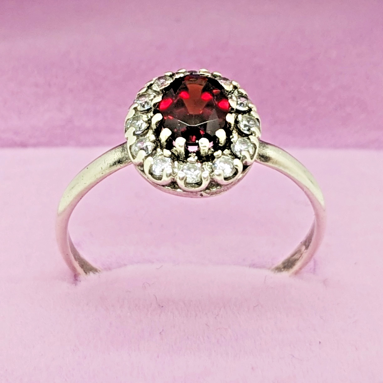 Vintage Luxury RING Silver 925 with Big Bright Garnet -size: 10US (17.5mm)| #71