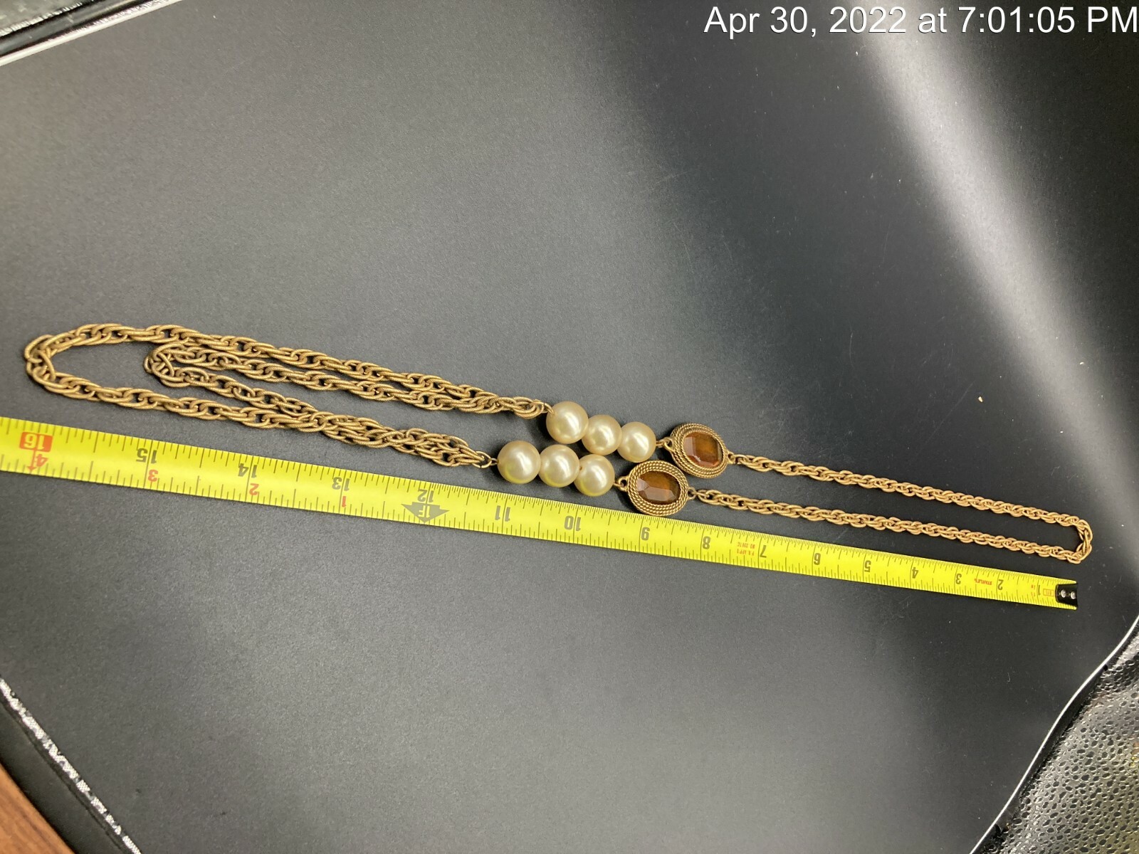 Vintage Czech Glass Faceted Crystal Gold Tone Rope Art Deco Flapper Necklace 32”