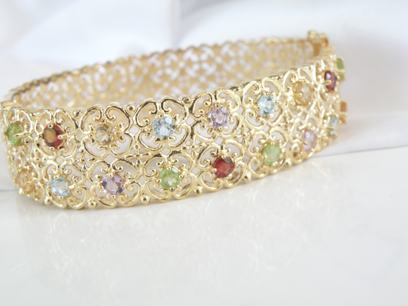 Sterling Silver 925 Gold on Natural Gemstone Statement Bracelet