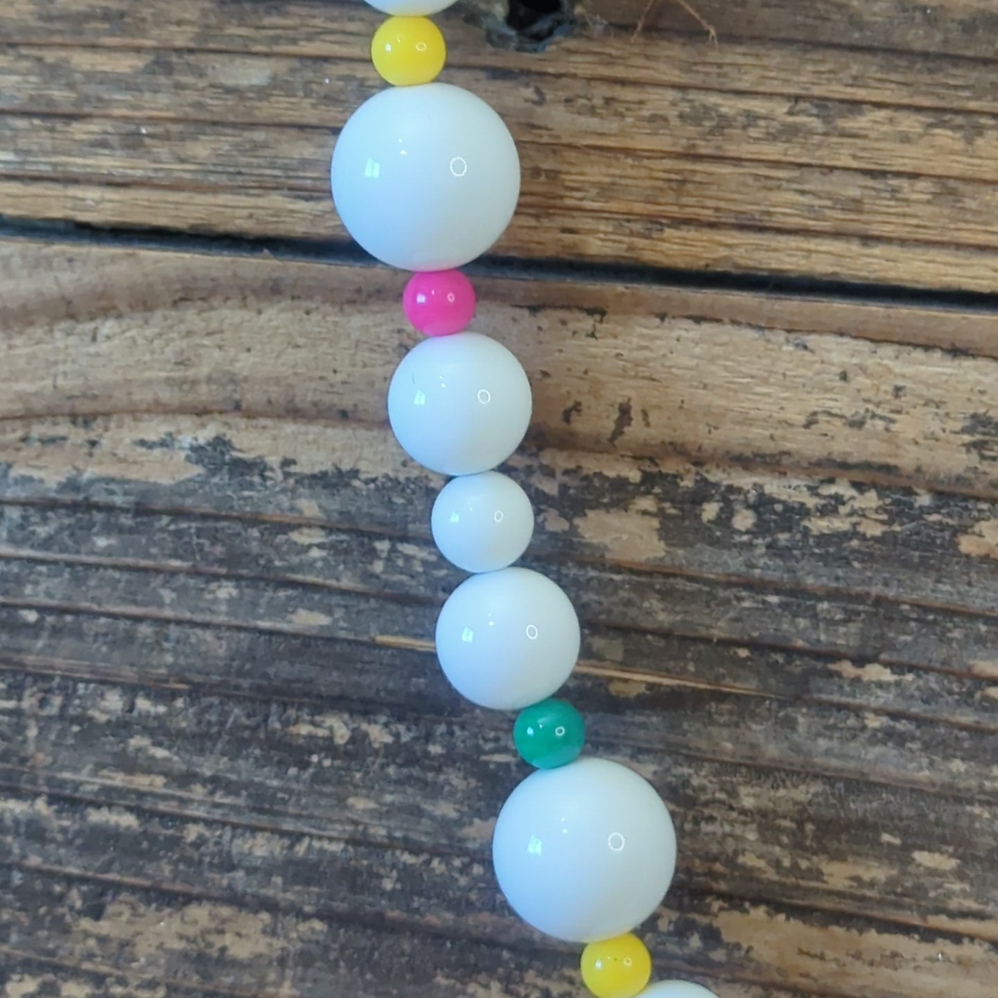 Vintage Chunky White Beaded Statement Necklace Aqua Pink Yellow Retro