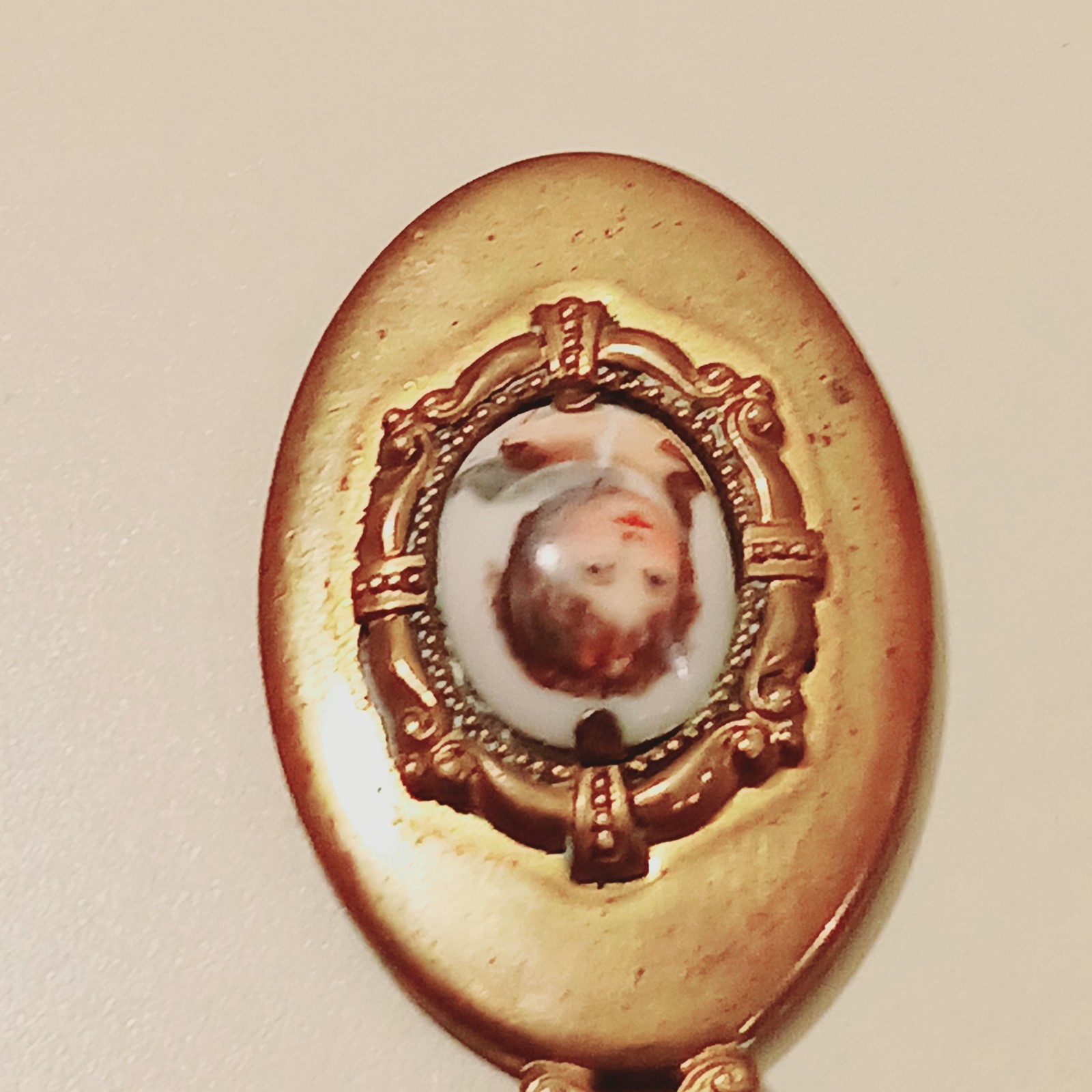 Antique Victorian Portrait Pendant Oval Gold Tone Jewelry Child Fine Art Estate