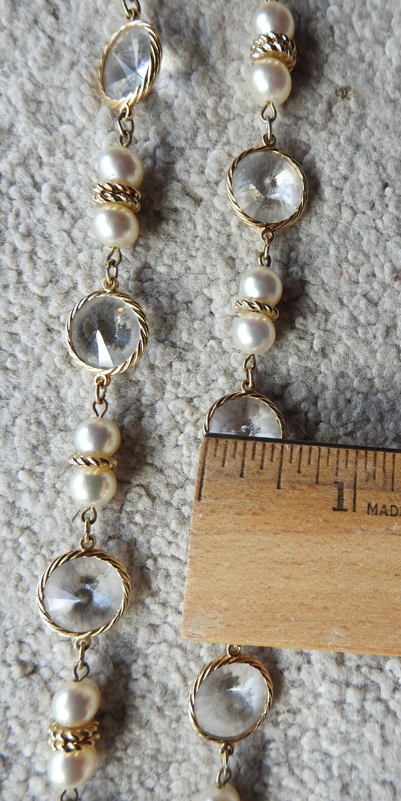 Vintage Gold Tone Faceted Crystal Pearls No Clasp Necklace 34″