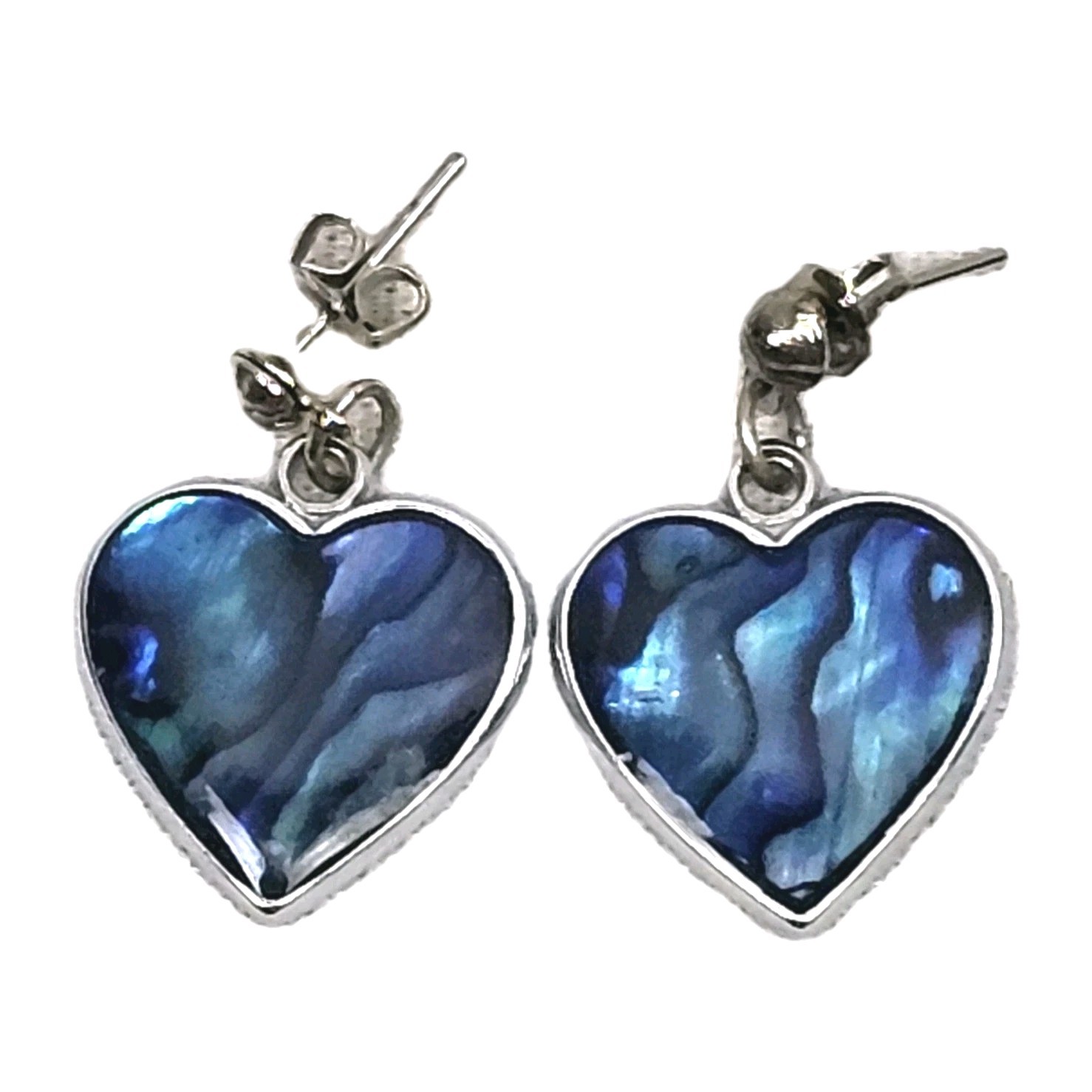 Vintage Paua Shell Heart Shaped Dangle Drop Earrings For Pierced Ears | 5/8″