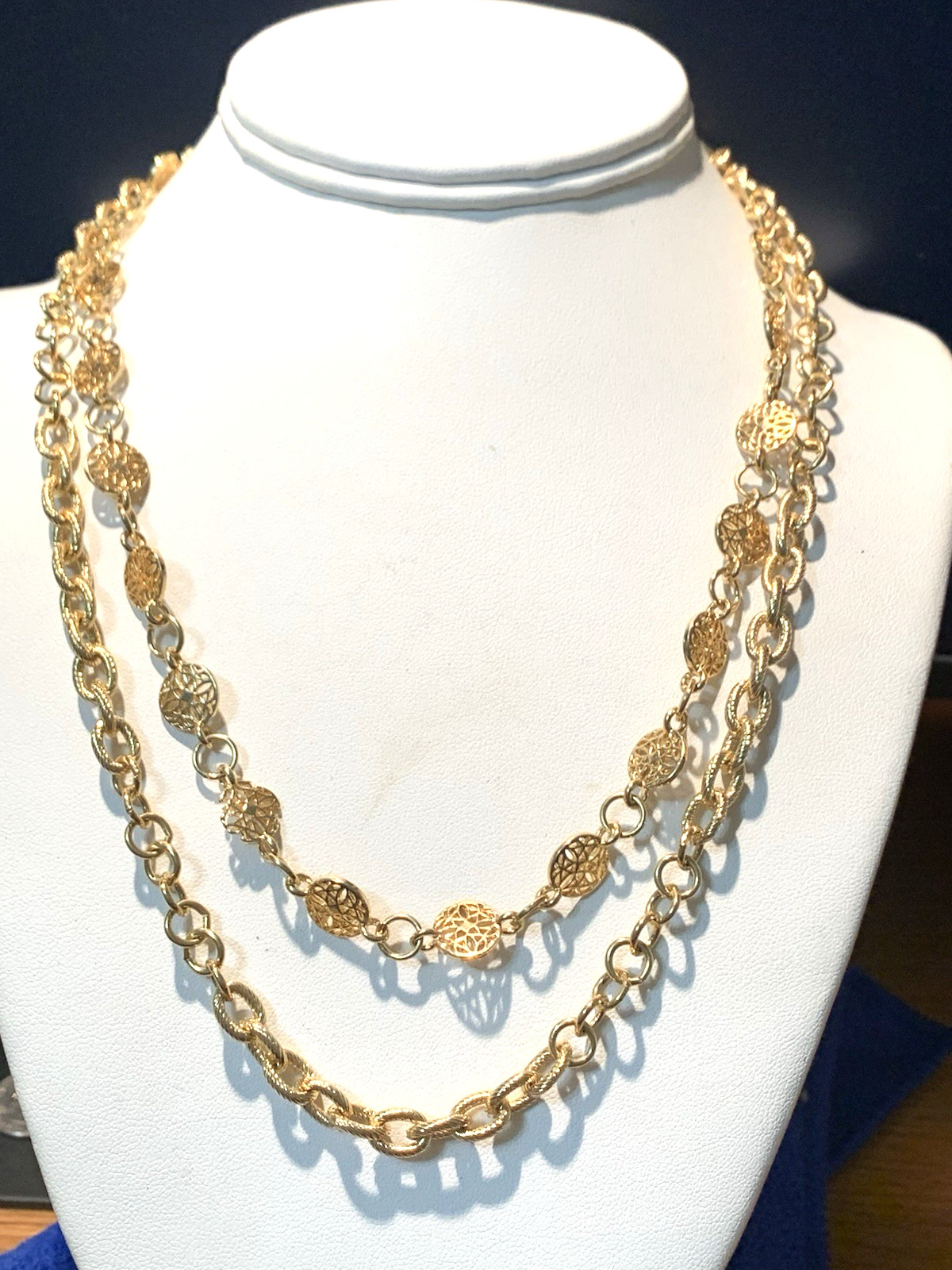 *ESTATE JEWELRY* VTG.MONET DOUBLE STRAND VICTORIAN LINK NECKLACE-18K PLATED-NWOT