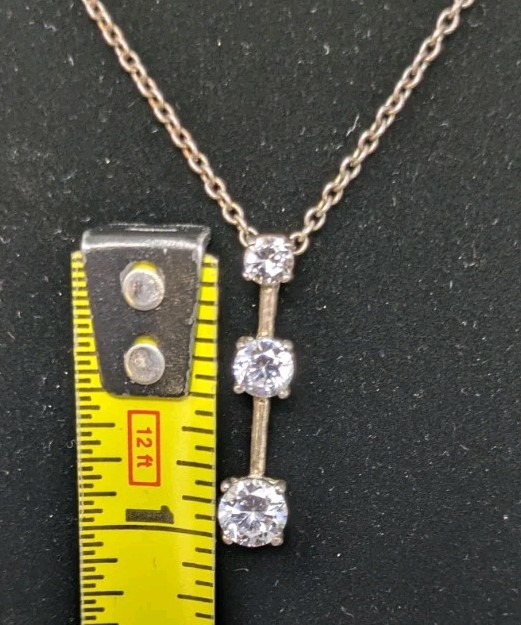 Sterling Silver Cubic Zirconia Journey Necklace Pendant w 17.5 in Chain Vintage