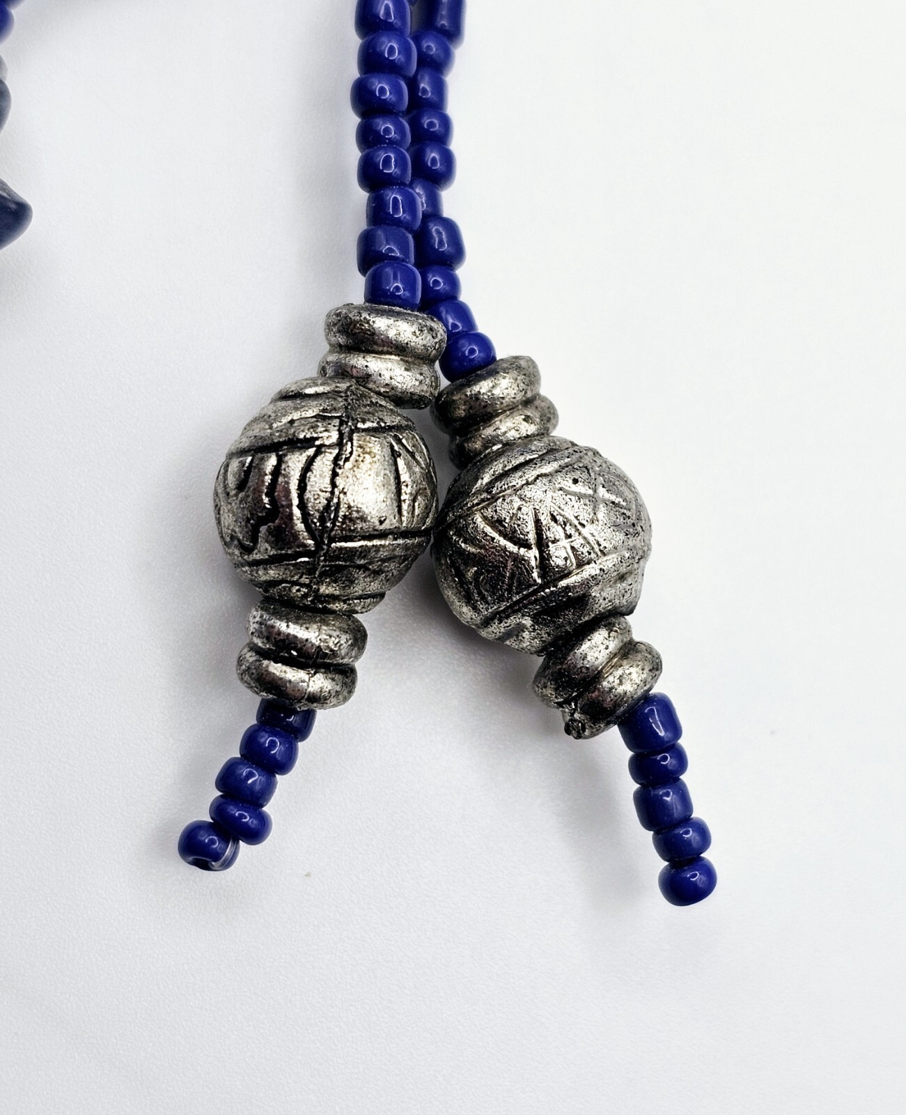 Vintage Glass Beaded Tassel Necklace Blue Native Boho Sodalite Southwestern