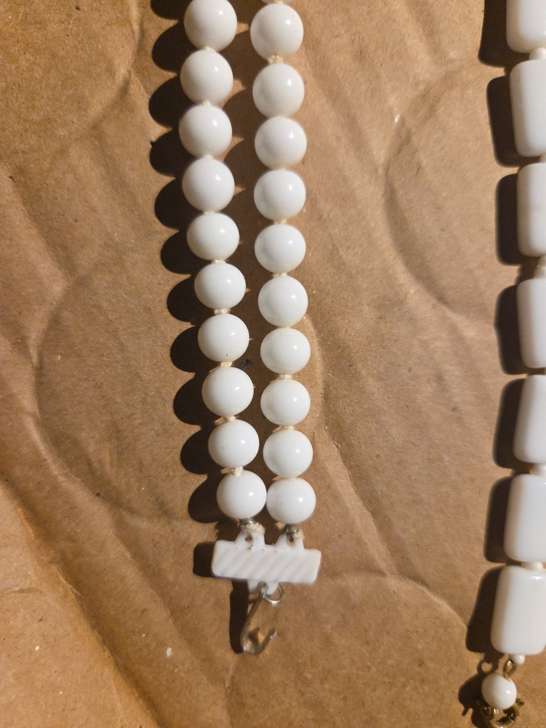 Vintage Milk Glass 17 1/4 Inch Chiclet And 15 1/4 Inch Double Tier Choker