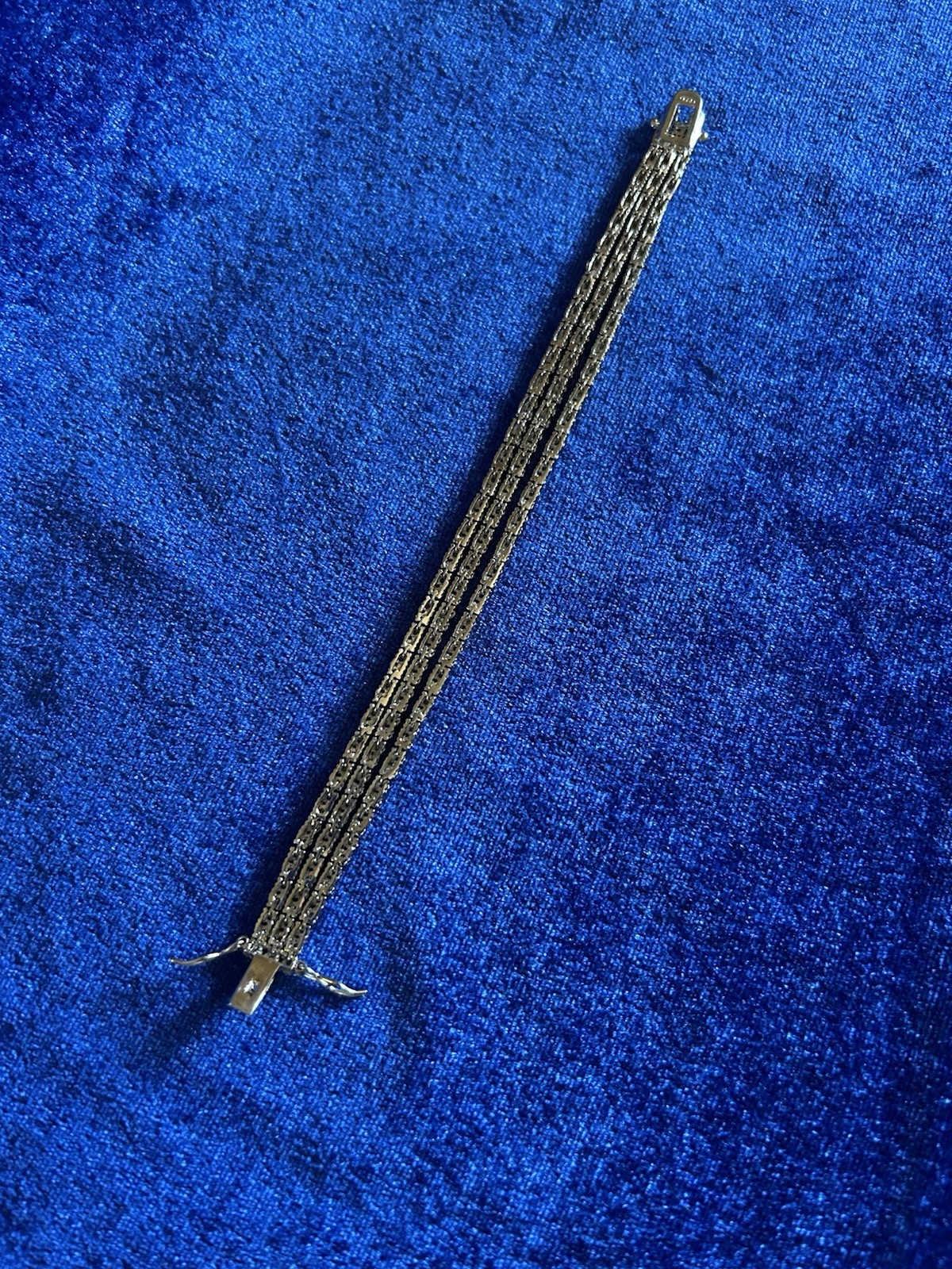 Vintage Sterling Silver Triple Strand Diamond Tennis Bracelet Size 6.75 Nice One