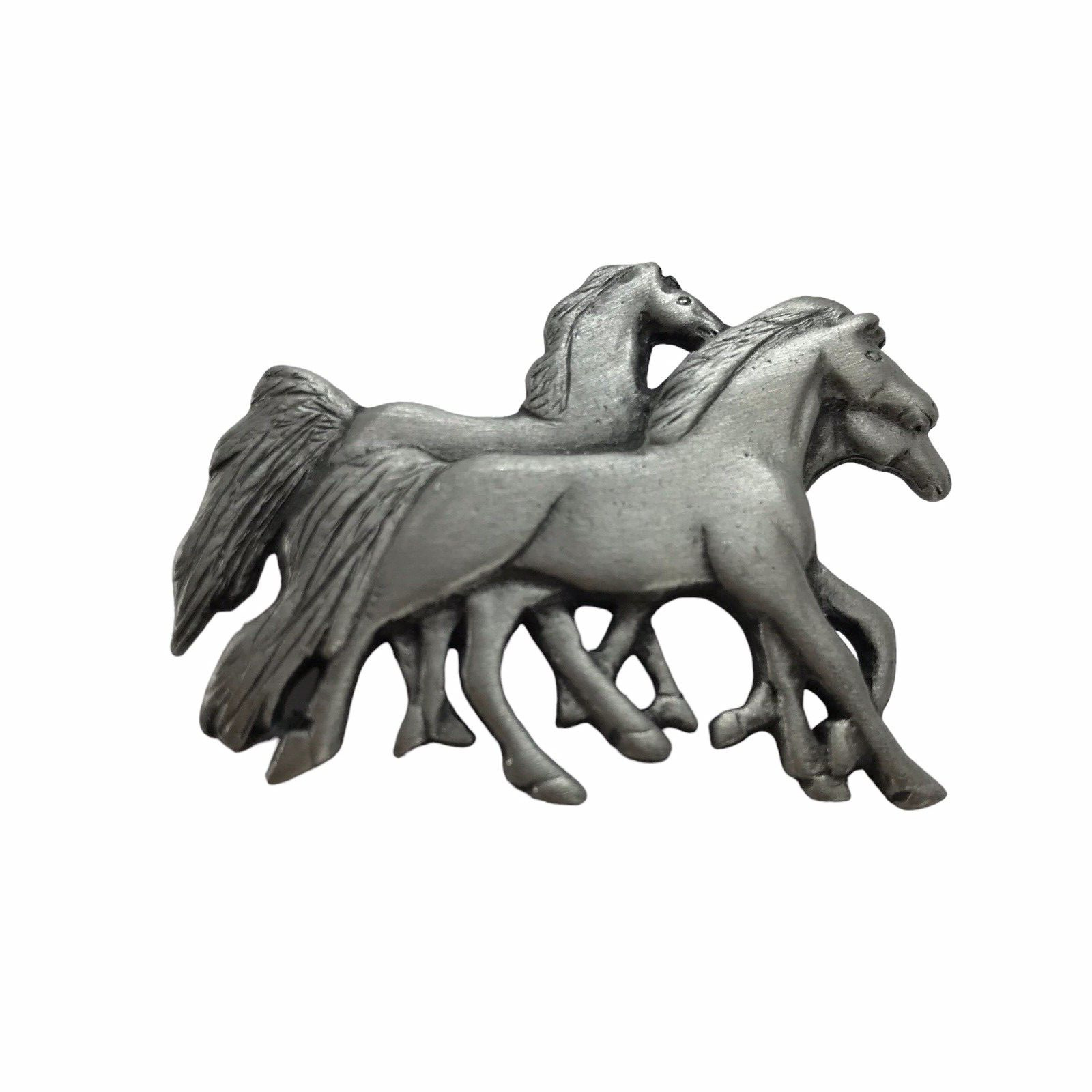 Vintage Brooch Wild Horses Running Brushed Pewter Western Americana