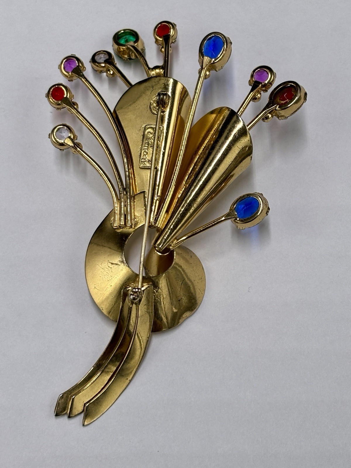 Coro Craft Adolph Katz Sterling Silver Vermeil Rhinestone Flower Spray Brooch