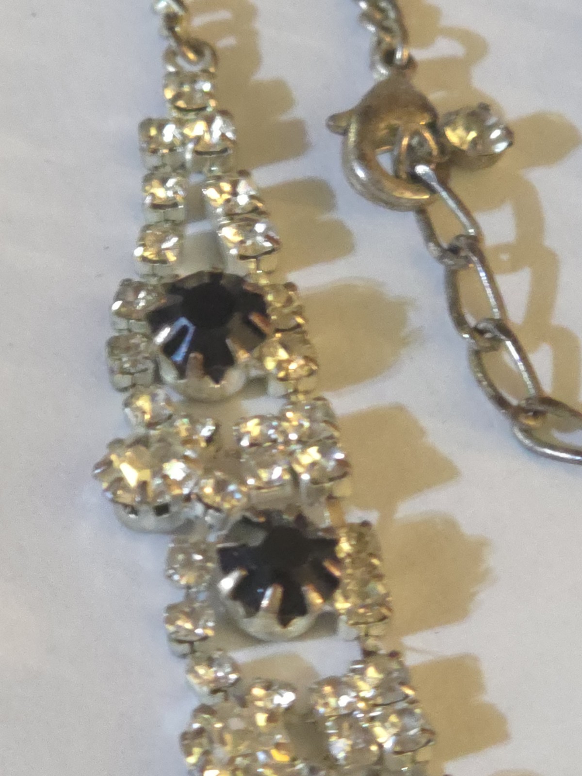 Vintage Rhinestone black clear tennis necklace 18″