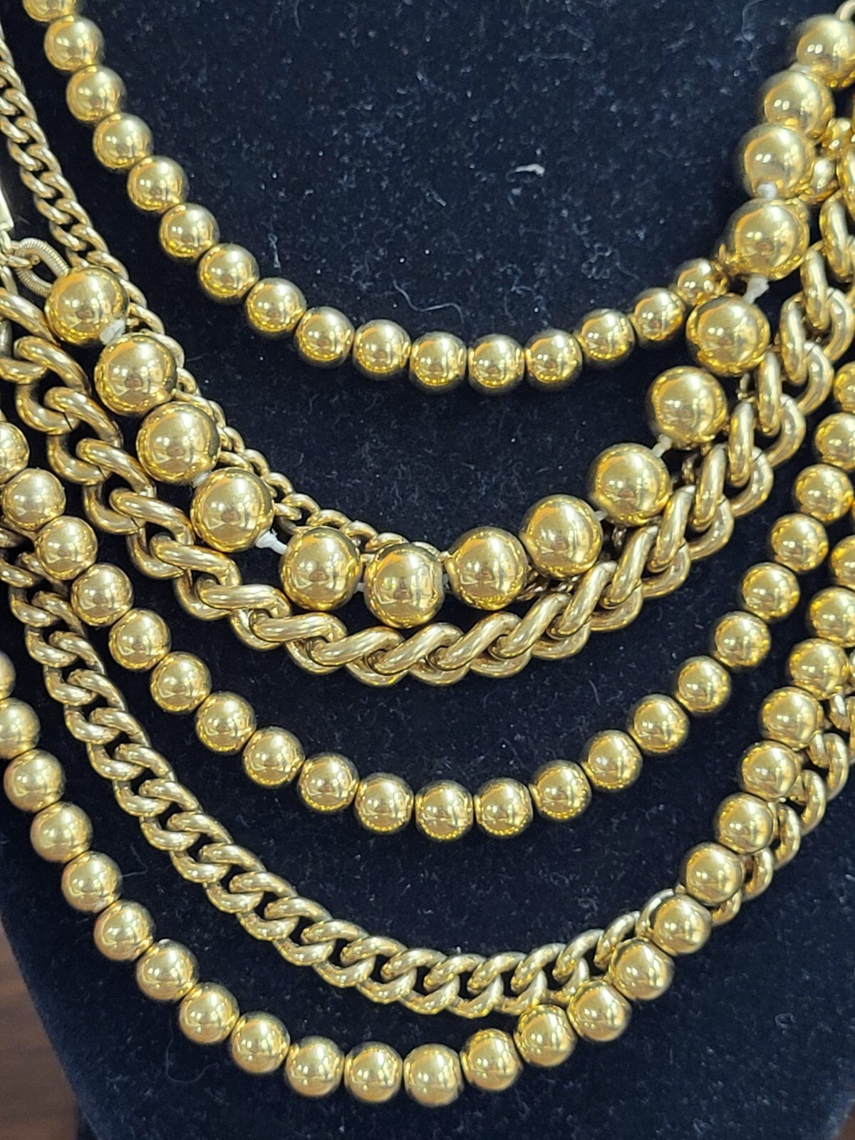Vintage Rare HENRI BENDEL Gold Beaded 1980’s Gold Tone Necklace. Multi-layers.