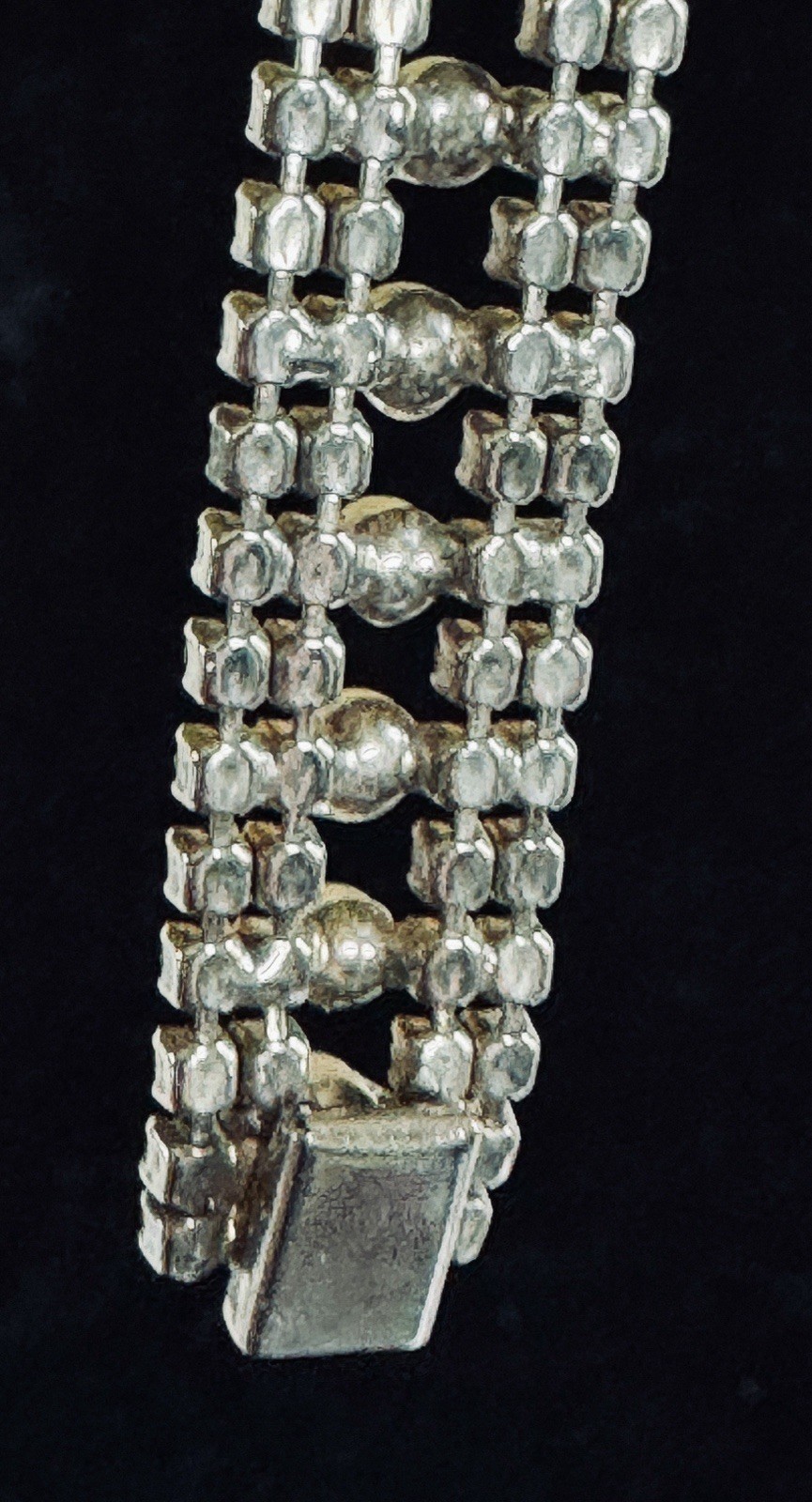 Vintage Multi Strand Clear Round Rhinestones and Faux Pearls Bracelet Box Clasp
